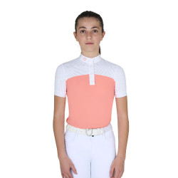 Polo Bambina da Concorso a Maniche Corte e Bottoni con Mesh Equestro Fiore del deserto Rosa