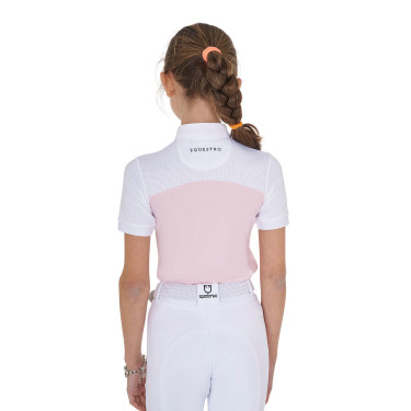Polo Bambina da Concorso a Maniche Corte e Bottoni con Mesh Equestro Ballerine Rosa