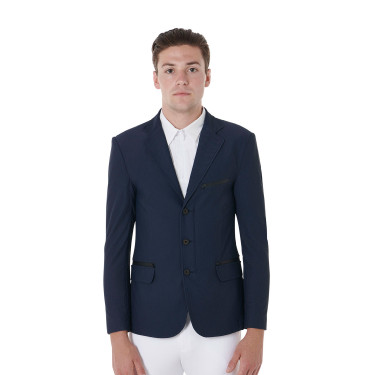 Giacca da concorso traforata uomo 3 bottoni Equestro Blazer marine Blu marino Giacca da concorso traforata uomo 3 bottoni Equestro Blazer marine Blu marino