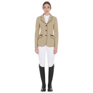 Giacca da concorso da donna in tessuto tecnico elasticizzato Equestro Incenso Beige