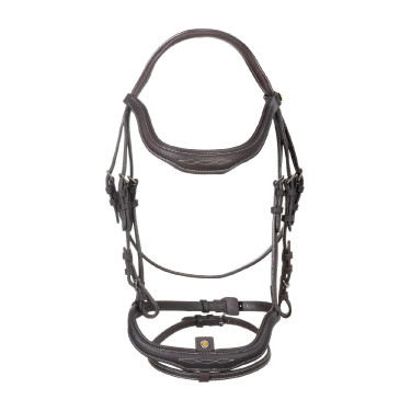 Briglia inglese in morbida pelle Equestro con impunture decorative Marrone scuro