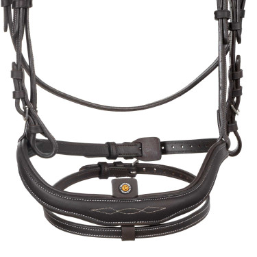Briglia inglese in morbida pelle Equestro con impunture decorative Marrone scuro