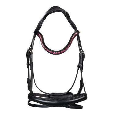 Filet Equestro anatomico con pietre fucsia Nero