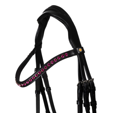 Filet Equestro anatomico con pietre fucsia Nero