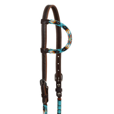 Testiera western Pool’s Navajo Sky one-ear con perline in cuoio oliato Marrone scuro