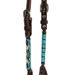 Testiera western Pool’s Navajo Sky one-ear con perline in cuoio oliato Marrone scuro