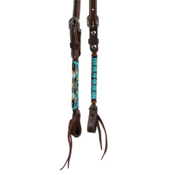 Testiera western Pool’s Navajo Sky one-ear con perline in cuoio oliato Marrone scuro