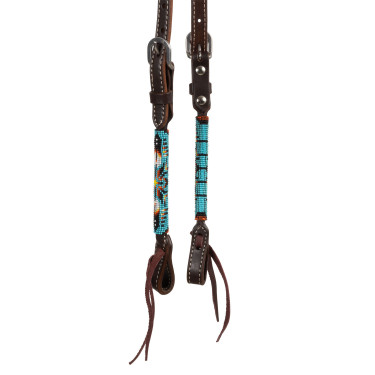 Testiera western Pool’s Navajo Sky one-ear con perline in cuoio oliato Marrone scuro