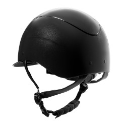 Casco lucido Equestro con cinturino in similpelle, visiera stretta omologazione EN1384-2023 Nero / argento