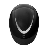 Casco lucido Equestro con cinturino in similpelle, visiera stretta omologazione EN1384-2023 Nero / argento Casco lucido Equestro con cinturino in similpelle, visiera stretta omologazione EN1384-2023 Nero / argento