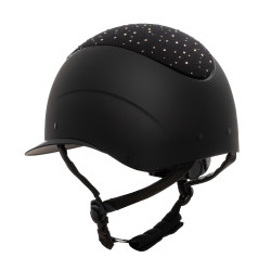 Casco Equestro opaco con visiera larga e logo con strass omologato EN 1384-2023 Nero / nero lucido