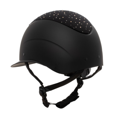 Casco Equestro opaco con visiera larga e logo con strass omologato EN 1384-2023 Nero / nero lucido