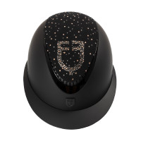 Casco Equestro opaco con visiera larga e logo con strass omologato EN 1384-2023 Nero / nero lucido Casco Equestro opaco con visiera larga e logo con strass omologato EN 1384-2023 Nero / nero lucido