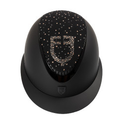 Casco Equestro opaco con visiera larga e logo con strass omologato EN 1384-2023 Nero / nero lucido