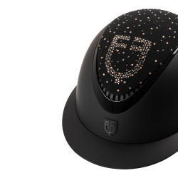 Casco Equestro opaco con visiera larga e logo con strass omologato EN 1384-2023 Nero / nero lucido