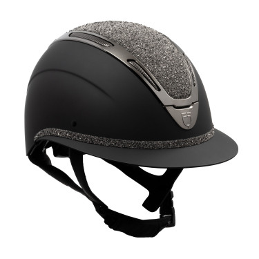 Casco da donna Equestro Apocalypse con calotta opaca con strass EN 1384-2023 Nero / canna di fucile Casco da donna Equestro Apocalypse con calotta opaca con strass EN 1384-2023 Nero / canna di fucile
