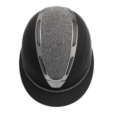 Casco da donna Equestro Apocalypse con calotta opaca con strass EN 1384-2023 Nero / canna di fucile Casco da donna Equestro Apocalypse con calotta opaca con strass EN 1384-2023 Nero / canna di fucile