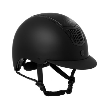 Casco unisex Equestro inserto in carbonio e bordatura lucida EN 1384-2023 Nero / nero