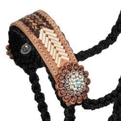 Capestro in corda Pool’s con inserto in cuoio lavorato Nero