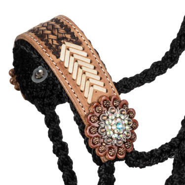 Capestro in corda Pool’s con inserto in cuoio lavorato Nero