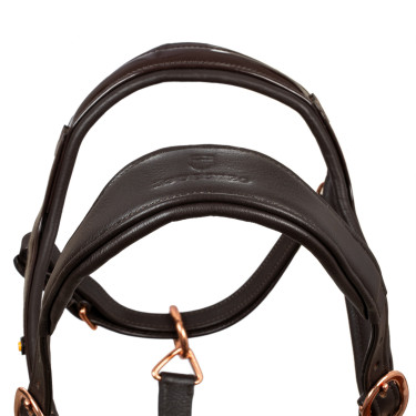 Capestro in pelle liscia Equestro con fibbie in oro rosa Marrone scuro