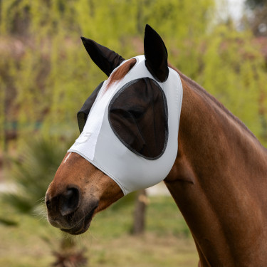 Maschera antimosche Equestro bicolore in mesh Roccia lunare / bianco lucido