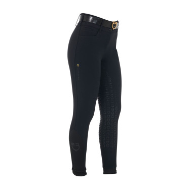 Pantaloni da equitazione da donna Equestro con grip sulle ginocchia a vita alta foderati in pile Nero