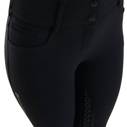 Pantaloni da equitazione da donna Equestro con grip sulle ginocchia a vita alta foderati in pile Nero
