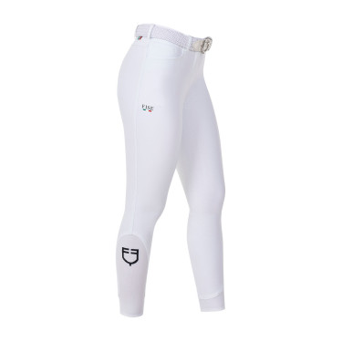 Pantaloni da equitazione donna Equestro x FISE full grip Bianco