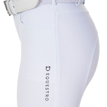 Pantaloni da equitazione donna Equestro x FISE full grip Bianco