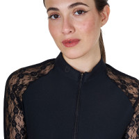 Polo da allenamento da donna Equestro a maniche lunghe in pizzo Nero