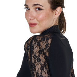 Polo da allenamento da donna Equestro a maniche lunghe in pizzo Nero