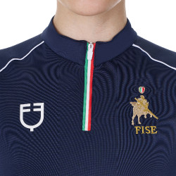 Polo da allenamento donna Equestro x FISE con zip bandiera italiana maniche corte Blazer marine Blu marino