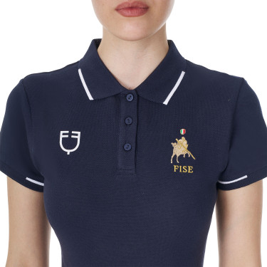 Polo da allenamento donna Equestro x FISE a tre bottoni maniche corte Blazer marine Blu marino