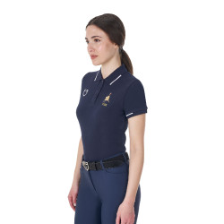 Polo da allenamento donna Equestro x FISE a tre bottoni maniche corte Blazer marine Blu marino
