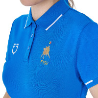 Polo da allenamento donna Equestro x FISE a tre bottoni maniche corte Blu di Savoia