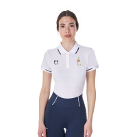 Polo da allenamento donna Equestro x FISE a tre bottoni maniche corte Bianco