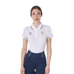 Polo da allenamento donna Equestro x FISE a tre bottoni maniche corte Bianco