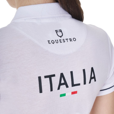 Polo da allenamento donna Equestro x FISE a tre bottoni maniche corte Bianco