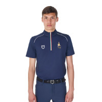 Polo da allenamento uomo Equestro x FISE con zip, bandiera italiana, maniche corte Blazer marine Blu marino