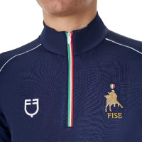Polo da allenamento uomo Equestro x FISE con zip, bandiera italiana, maniche corte Blazer marine Blu marino