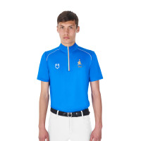 Polo da allenamento uomo Equestro x FISE con zip, bandiera italiana, maniche corte Blu di Savoia Polo da allenamento uomo Equestro x FISE con zip, bandiera italiana, maniche corte Blu di Savoia