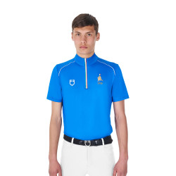 Polo da allenamento uomo Equestro x FISE con zip, bandiera italiana, maniche corte Blu di Savoia