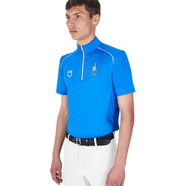 Polo da allenamento uomo Equestro x FISE con zip, bandiera italiana, maniche corte Blu di Savoia