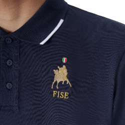 Polo da allenamento uomo Equestro x FISE tre bottoni maniche corte Blazer marine Blu marino