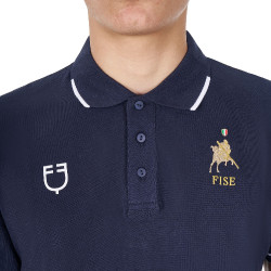 Polo da allenamento uomo Equestro x FISE tre bottoni maniche corte Blazer marine Blu marino