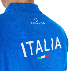 Polo da allenamento uomo Equestro x FISE tre bottoni maniche corte Blu di Savoia