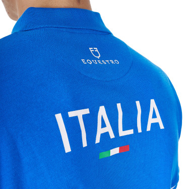 Polo da allenamento uomo Equestro x FISE tre bottoni maniche corte Blu di Savoia