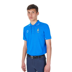 Polo da allenamento uomo Equestro x FISE tre bottoni maniche corte Blu di Savoia