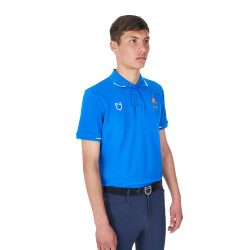 Polo da allenamento uomo Equestro x FISE tre bottoni maniche corte Blu di Savoia
